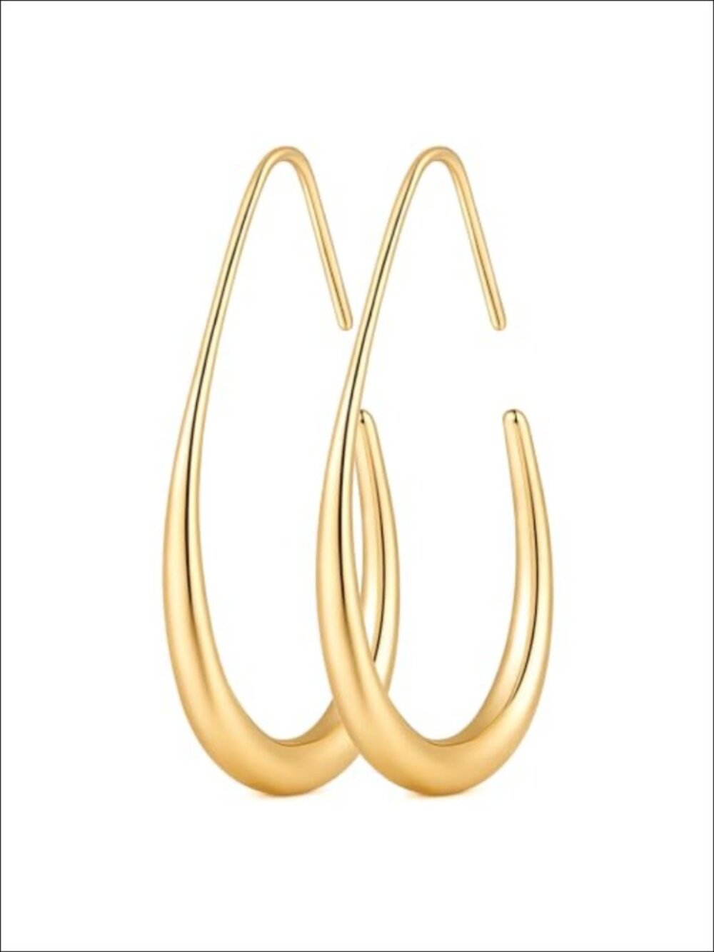14K Gold Plated Teardrop Hoop Earrings Open Wire 28x42mm